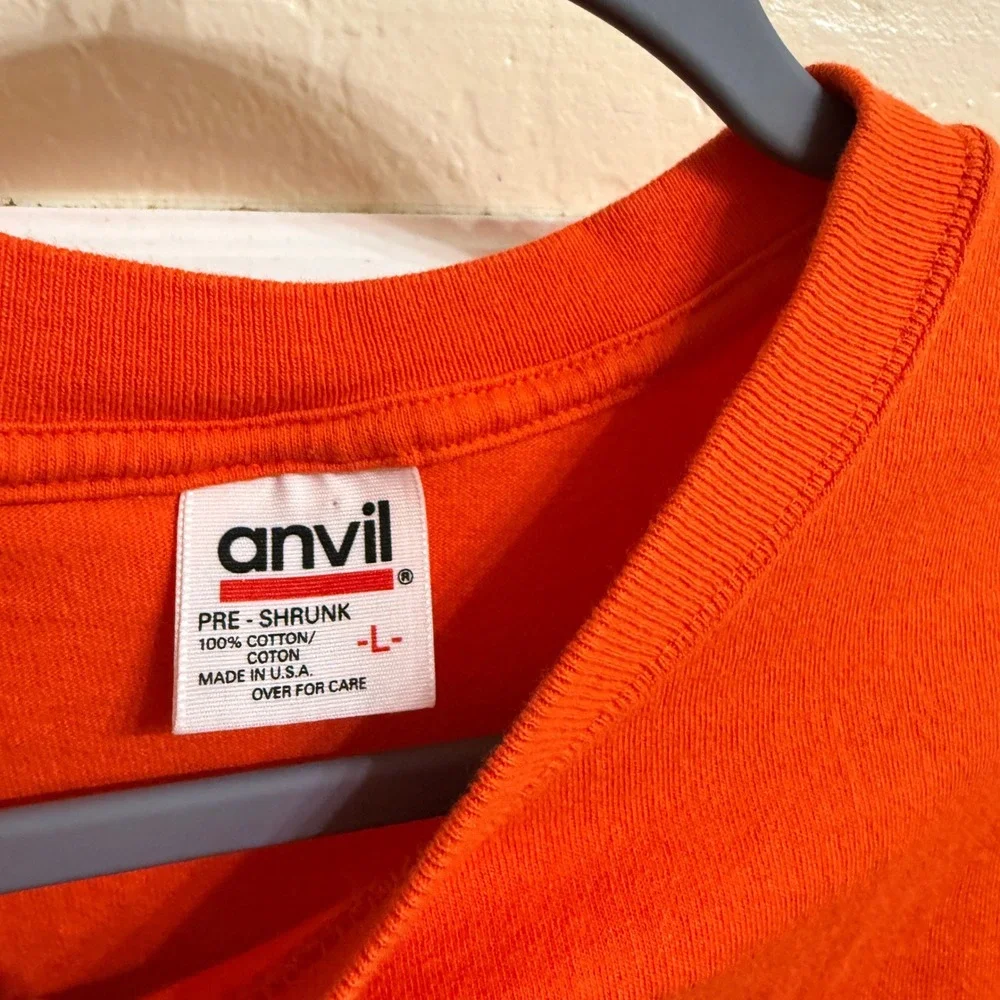 Anvil Vintage Embroidered Halloween Stacked Trio Crew T Shirt, Orange,L